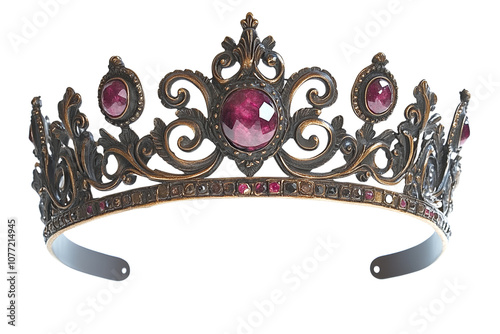 Ornate Crown with Ruby Gems isolated on a transparent background photo