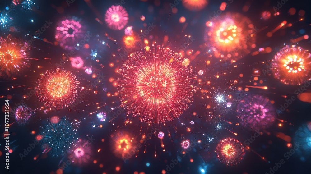 Fototapeta premium A colorful and vibrant abstract background with sparkling lights and fireworks.