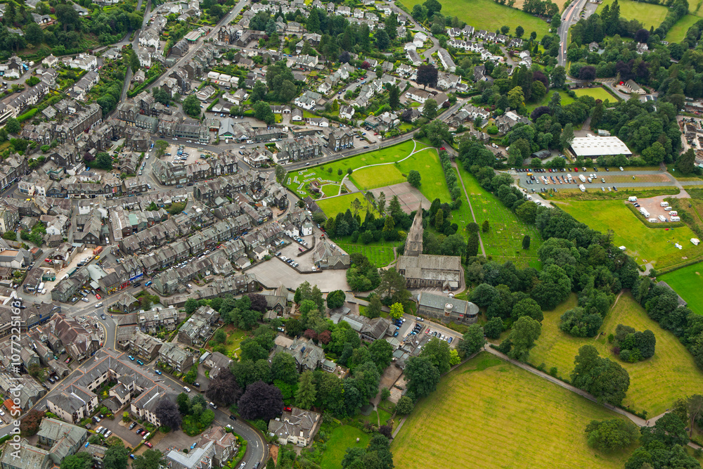 Aerial view of Bowness on Windermere in the Lake District in Cumbria