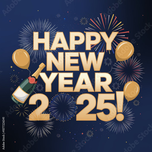 2025New Year Card Design Vector Illustration with Happy New Year Text and Star Symbol  photo