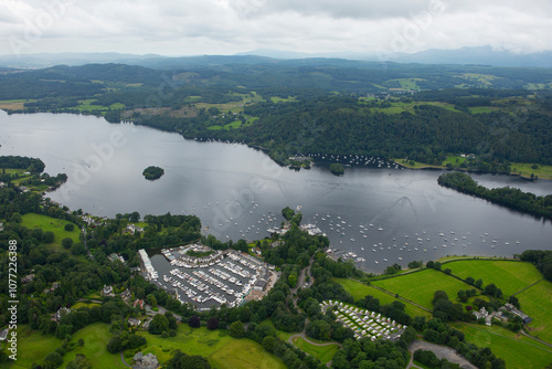 Obraz na płótnie Aerial view of Lake Windermere in the Lake District in Cumbria on overcast day w salonie