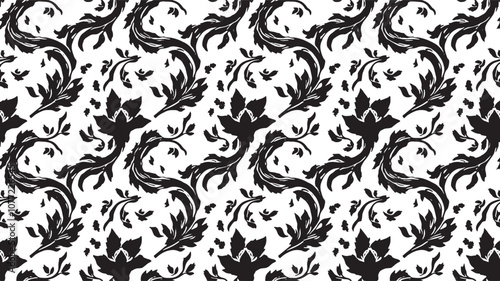 Intricate Floral Design in Black and White
floral pattern, black and white, decorative, symmetrical, intricate, textile design, wallpaper, fabric, stylish, elegant, flowers, leaves, branches, repetiti