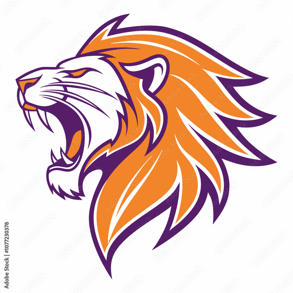 Obraz premium Abstract lion logo in bright orange and purple colors, on a white background
