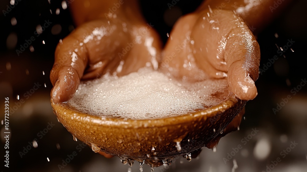Fototapeta premium A person holding a bowl of sugar in their hands