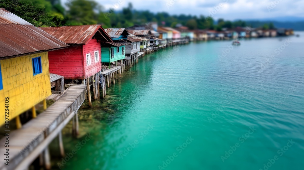 Fototapeta premium A row of colorful houses sitting on top of a body of water