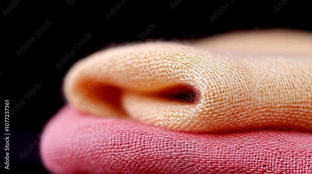 Fototapeta premium A close up of a pink and orange cloth on a black background
