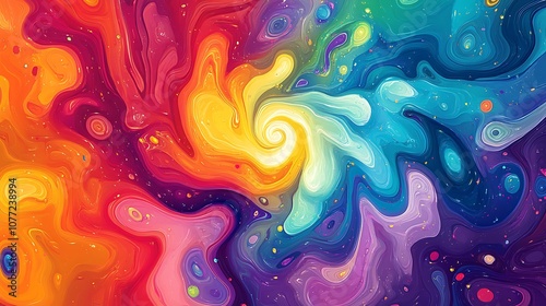 Abstract swirling galaxy background with vibrant colors and speckled texture.