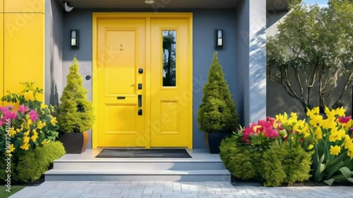 entrance to the house with flowers 