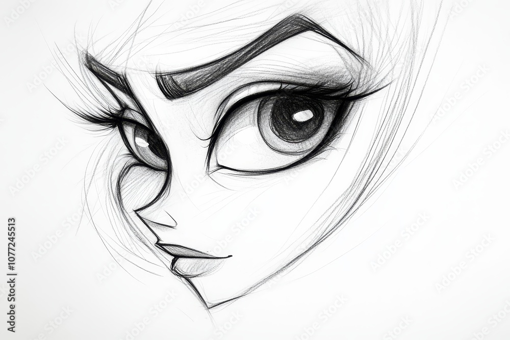 Obraz premium A drawing of a woman's face with long eyelashes