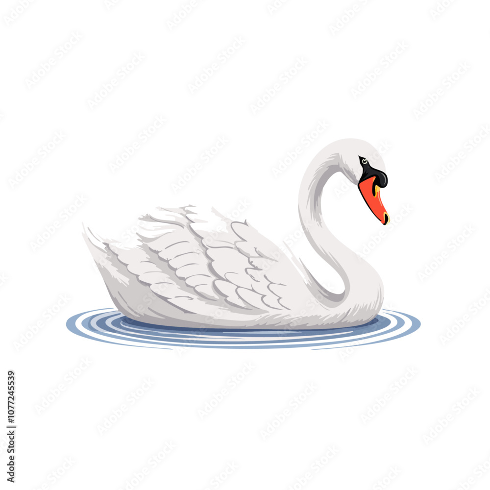 Fototapeta premium Swan with Graceful Pose and Flowing Feathers on Water