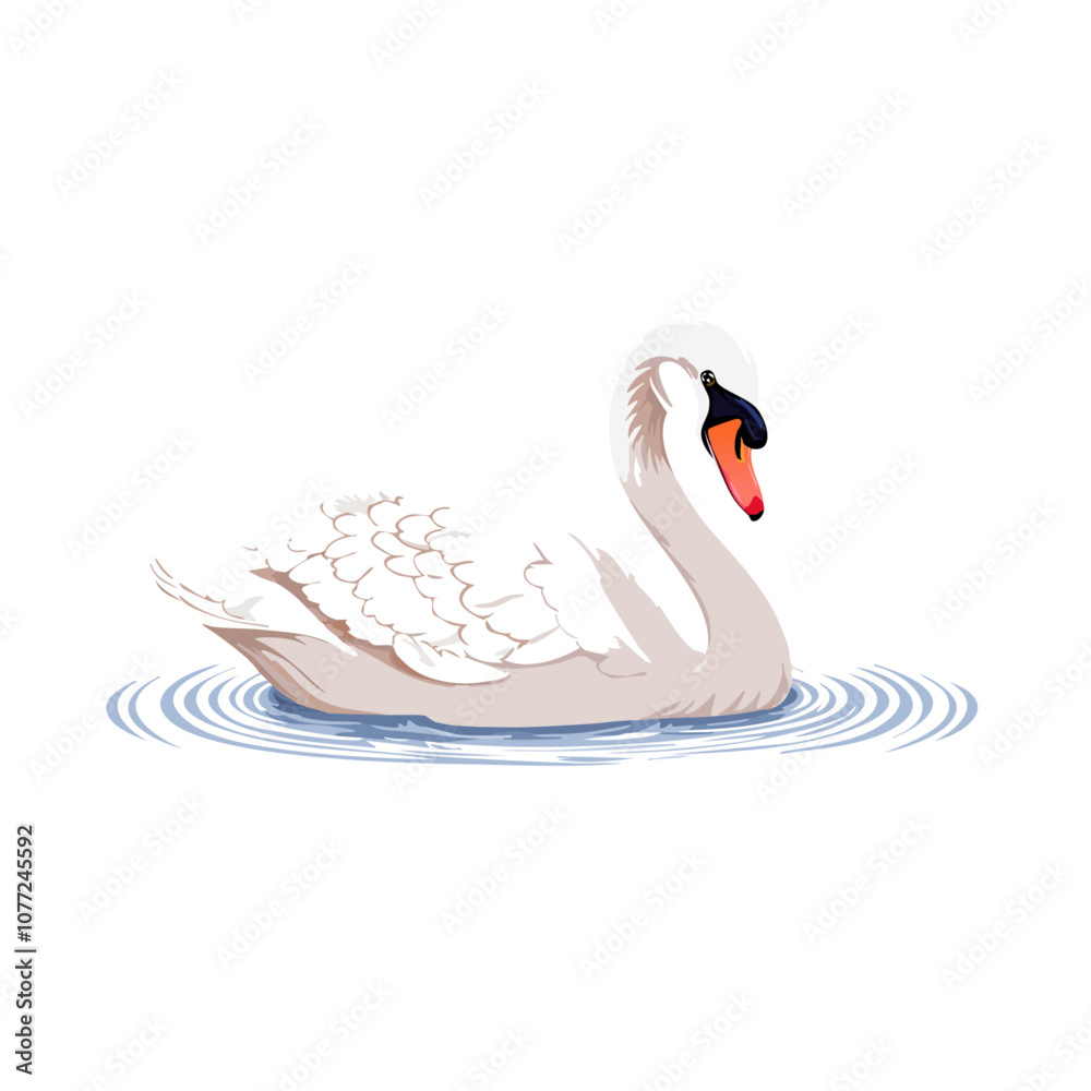Fototapeta premium Illustrated Swan with Natural Feather Textures and Serene Presence