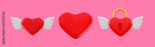 Heart shape 3d icons Realistic set of 3D hearts Love symbol for Valentines day and Mother day decoration