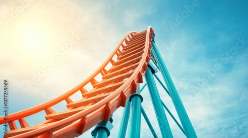 Rollercoaster Ride to the Sun: An exhilarating upward climb on an orange and teal rollercoaster against a vibrant sunny sky.  A thrilling metaphor for life's unpredictable journey. 