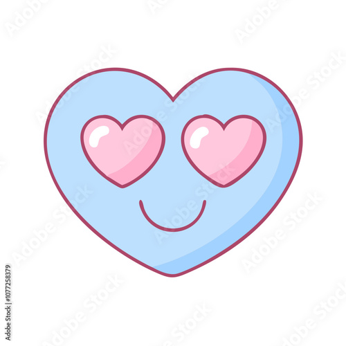 A cartoon heart with two pink eyes and a smile. It is a cute and friendly design