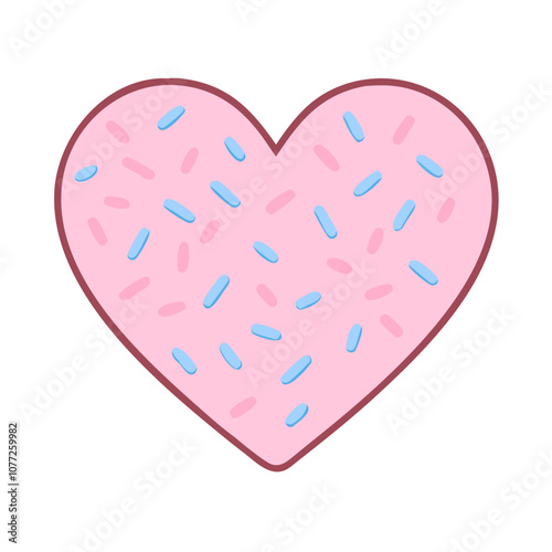 A heart made of sprinkles. The sprinkles are pink and blue. The heart is on a white background