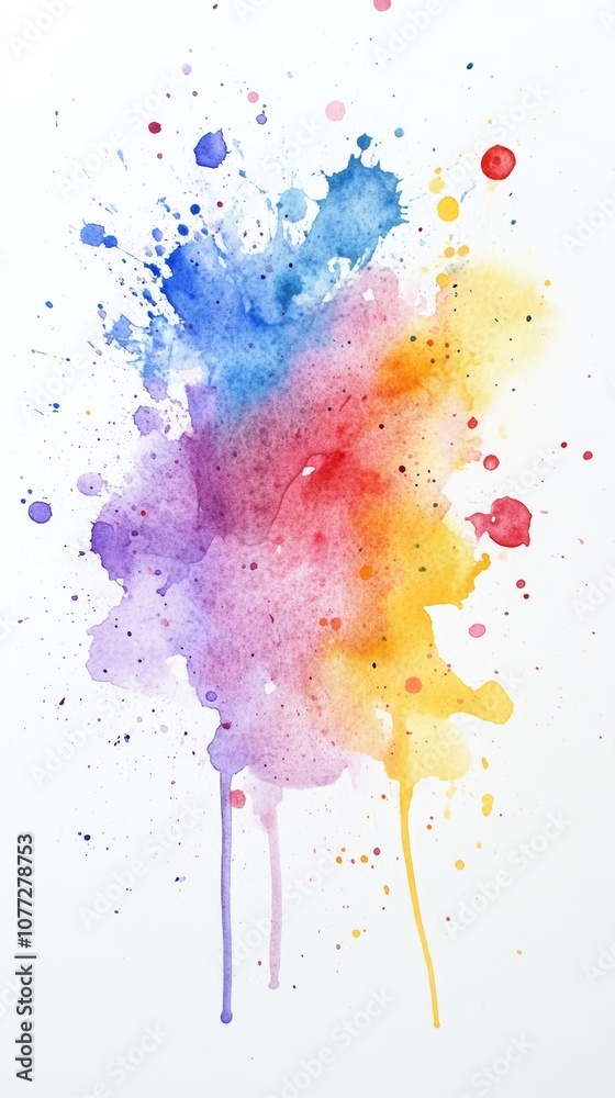 Fototapeta premium Colorful Watercolor Splats on White Background for Creative Designs Generative AI