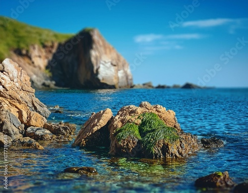 Estampa mediterranea, el mar frende a las rocas de costa