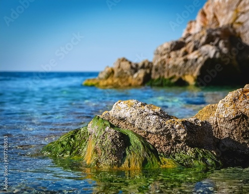 Estampa mediterranea, el mar frende a las rocas de costa