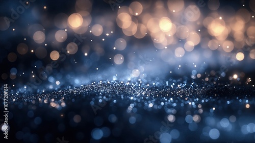 Sparkling blue and gold lights with bokeh background. photo