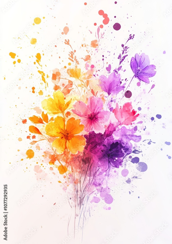 Fototapeta premium Watercolor Bouquet of Wildflowers on White Background for Spring and Summer Decor Generative AI