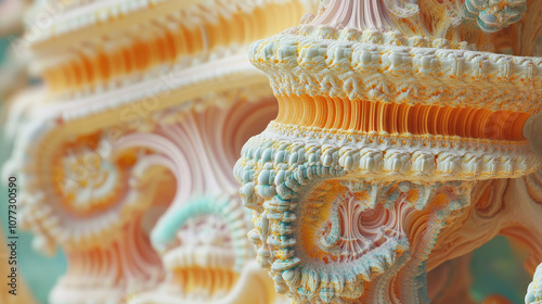 3D Fractal Mandelbox Slices: Whimsical Geometric Patterns, Vivid Orange and Teal photo