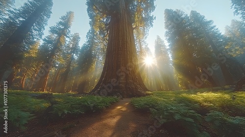 Giant Redwood Forest Sunlight