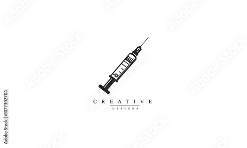 flu shot vaccine with syringe injection black icon. Vector illustration. white background