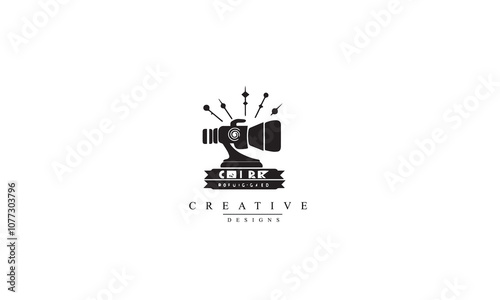 Cinema Production camera movie black Logo Design white background