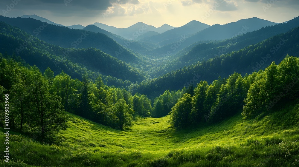 Fototapeta premium Green Mountains and Sky