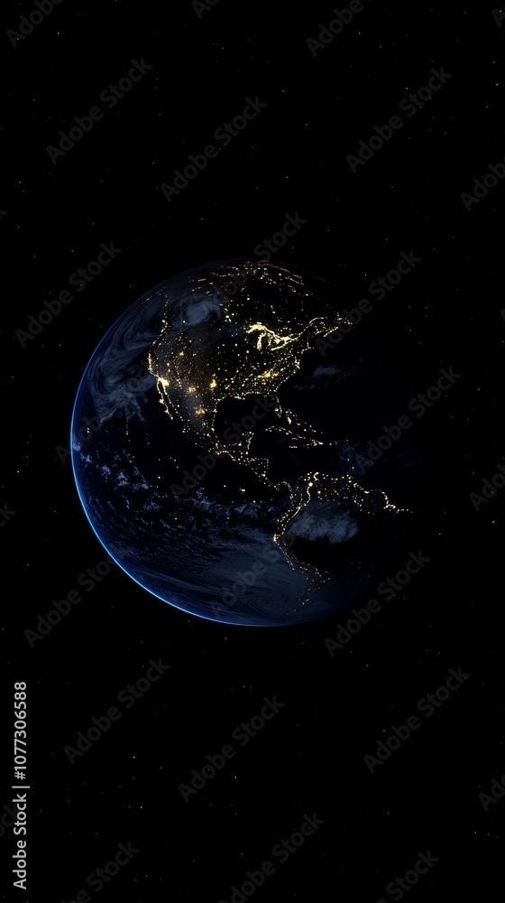 Naklejka premium Planet earth rotating in space showing north and central america at night