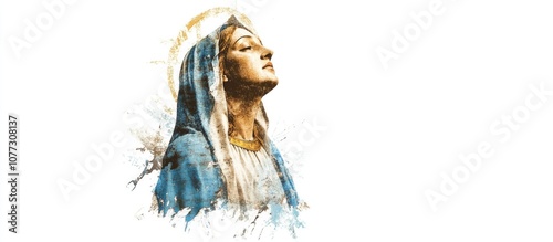Portrait of the holy virgin Mary in prayer. Digital illustration with copy space.