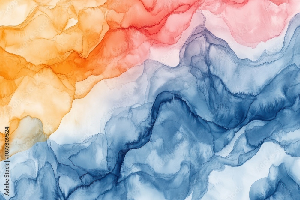 Fototapeta premium Abstract watercolor background in blue, orange, red and white colors.