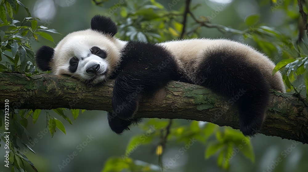 Obraz premium Sleeping Panda in a Tree