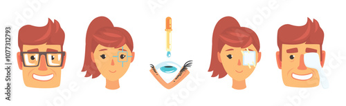 Ophthalmology Care and Checkup with Eye Sight Examination Object Vector Set