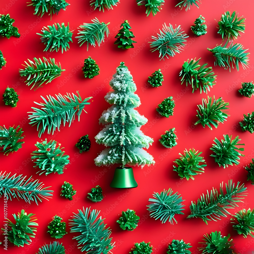 Obraz premium christmas tree on red background