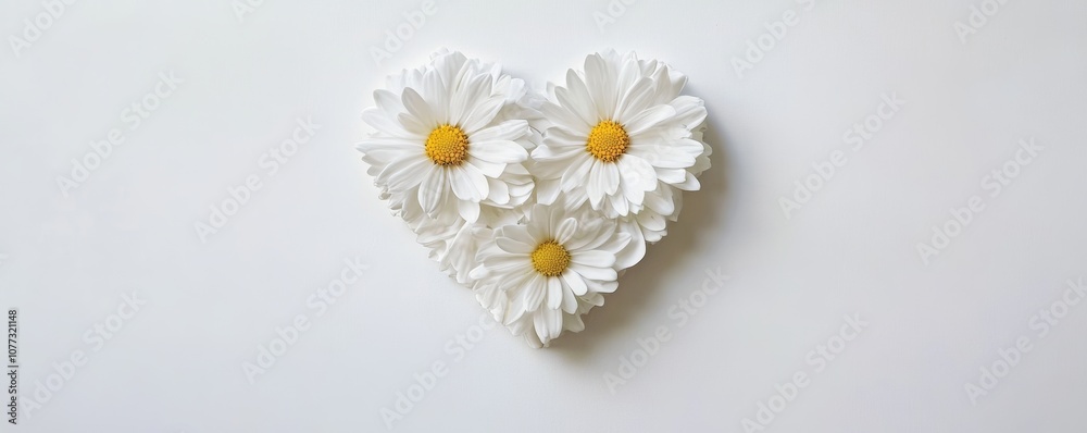 Fototapeta premium White daisies forming a heart shape on white background