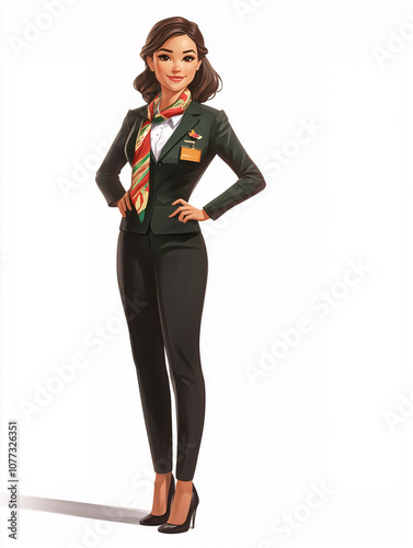 Cartoon illustration of a confident female employee in uniform