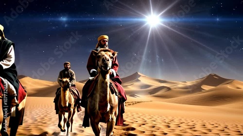 The Three Kings Journey Following the Bright Star - Christmas Nativity and Three Kings Day Celebration - HD Footage