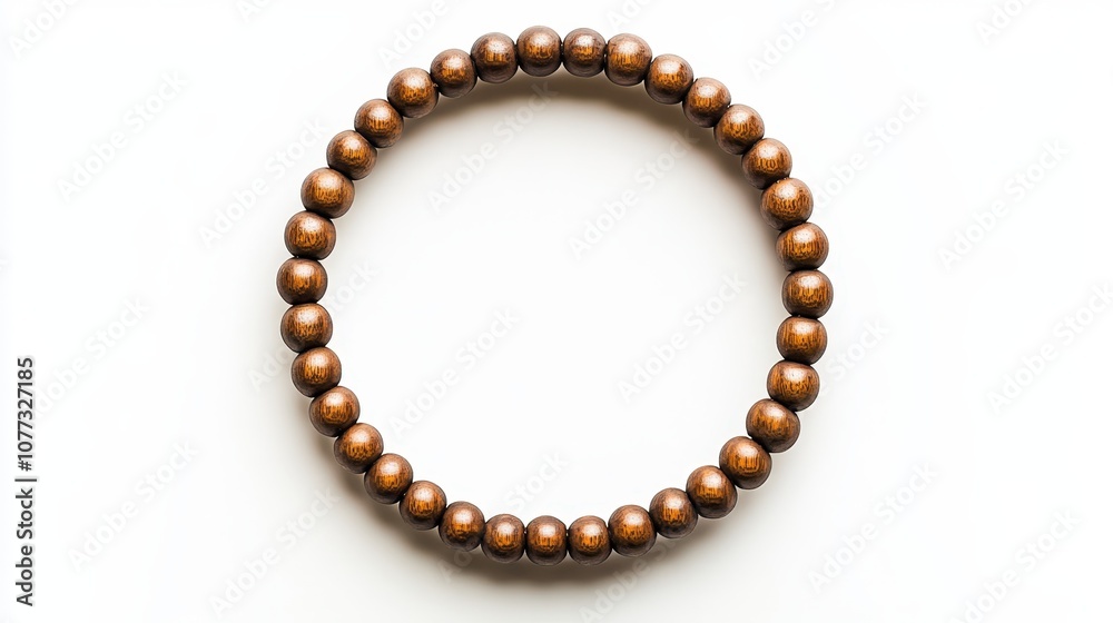 Obraz premium Elegant circular wooden bead bracelet on white background