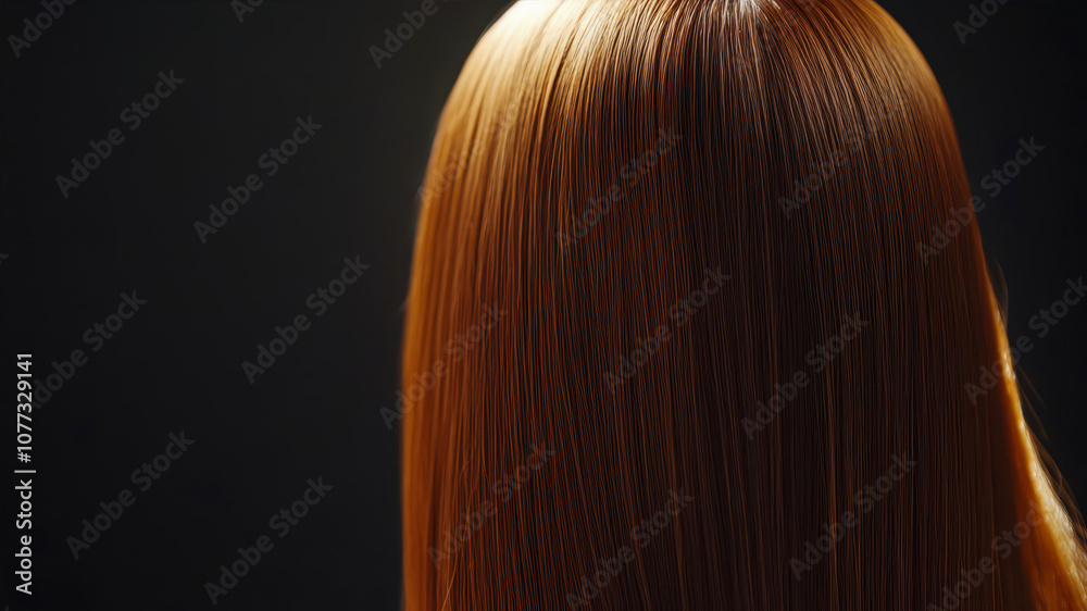 Naklejka premium A close-up of a beautiful woman with long, straight hair illuminated against a dark background