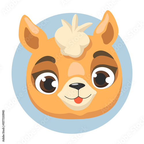 Cartoon Alpaca head, wild animal baby alpaca face.