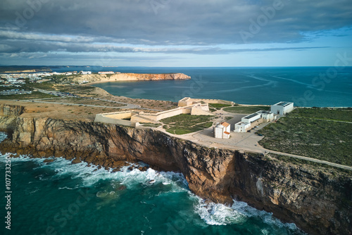 Dramatic view of the Sagres Fortress from above in Portugal