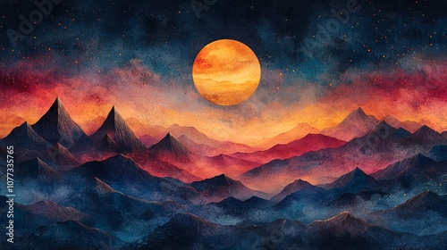 amazing and fantastic colourful watercolor landscape photo