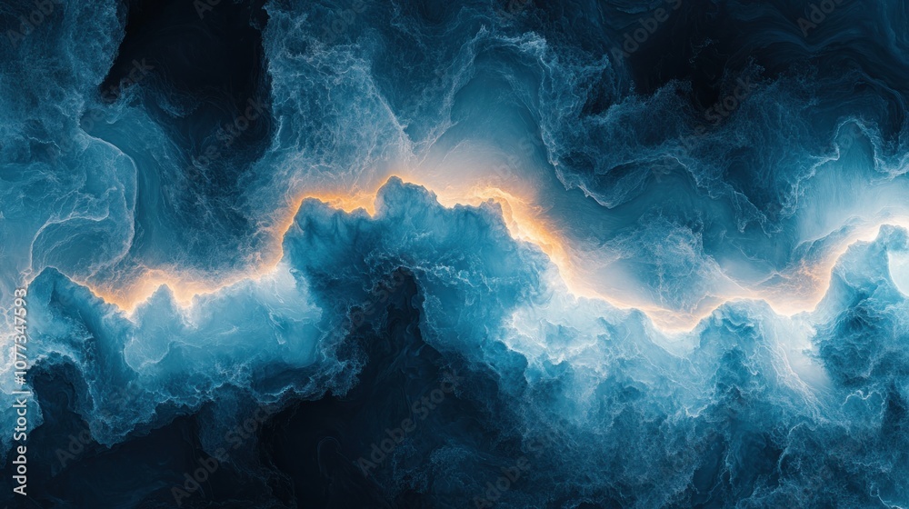 Obraz premium Abstract blue and yellow cloud formation, like lightning.
