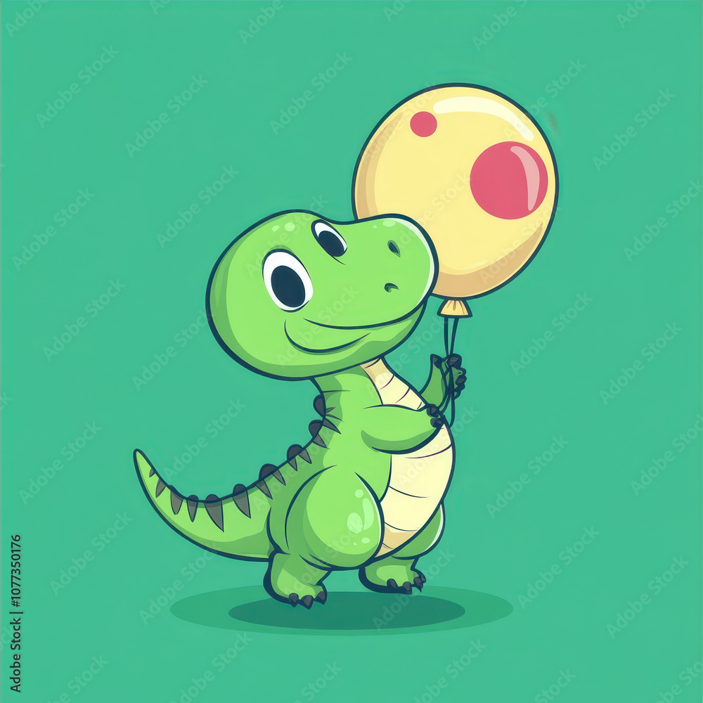 Fototapeta premium A Cheerful Dinosaur Balloon Character Delights With Its Playful Charm Against a Vibrant Backdrop
