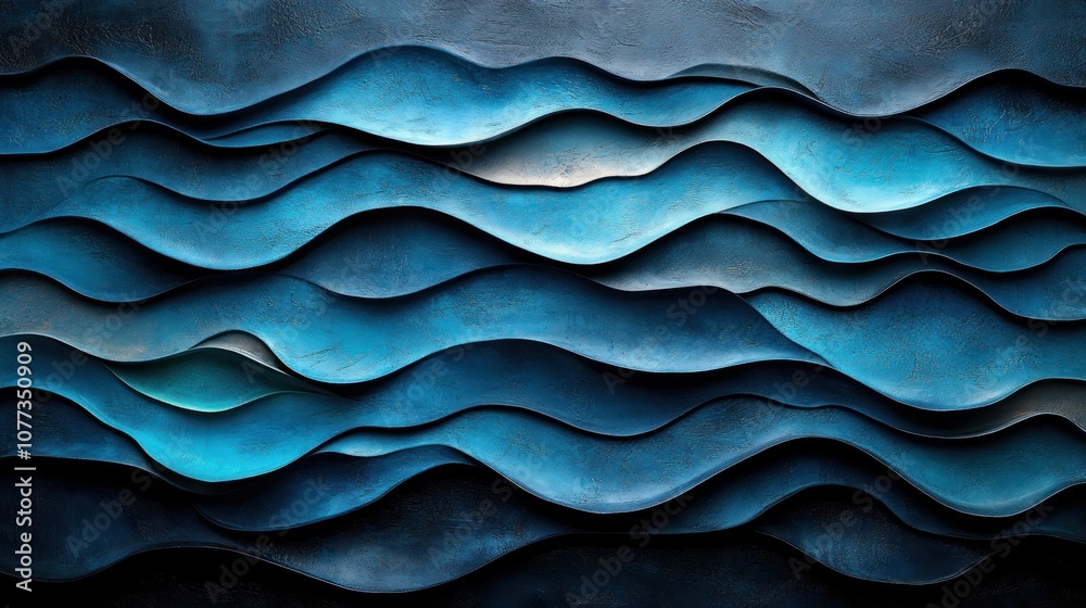 Obraz premium Abstract blue waves pattern with textured background.