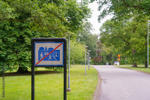 Lund, Sweden - 12 June 2024: end of residential area and living street road sign, end of speed limit zone