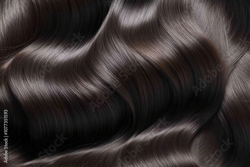 Obraz na płótnie Ultra-realistic Close-Up of Dark Brown Wavy Hair Showcasing Its Smooth Texture and Sheen w salonie