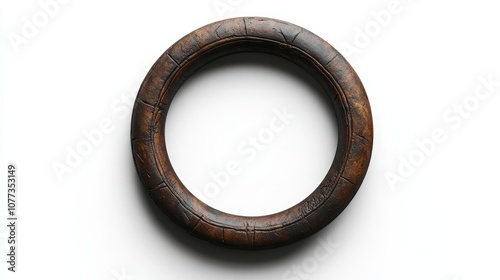 Vintage wooden circle frame on white background for rustic decor visualization