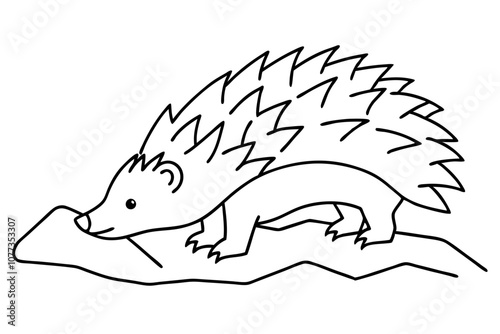 Porcupine Exploring Rocky Terrain Detailed Line Art Vector Illustration